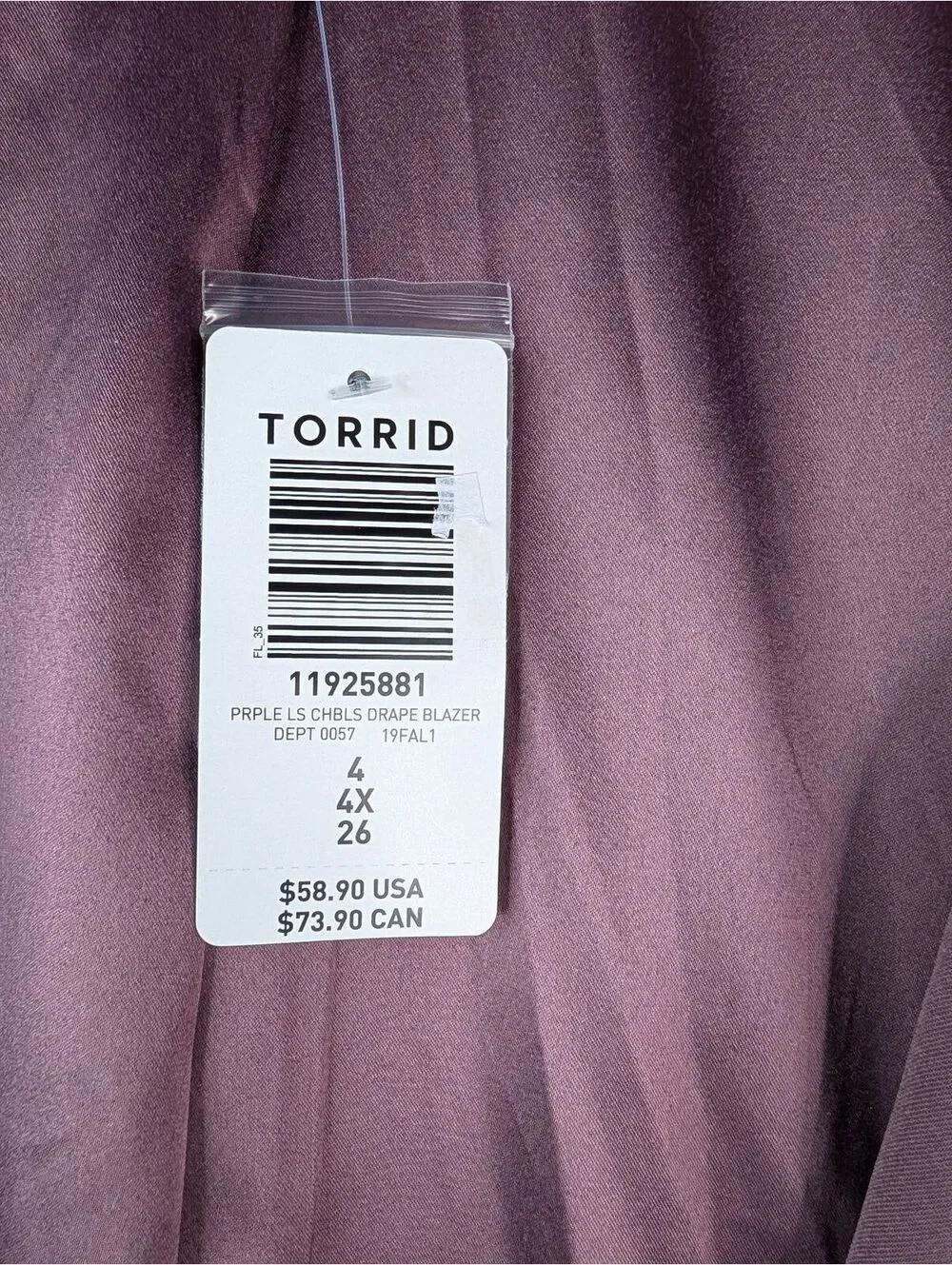 NWT Torrid Plum Long Sleeve Draped Blazer Size 4X - Picture 4 of 4